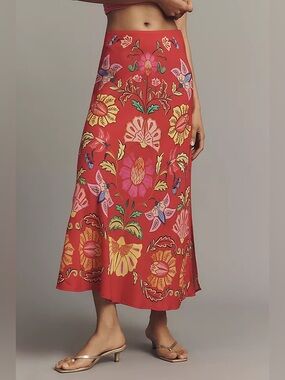 FARM Rio Printed Midi Slip Skirt Size M NWT